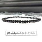 Black Agate Stone Star Quality Plane Beads Stretchable Bracelets Certified 4mm 6mm 8mm 10mm sizes for Men Women Unisex for Bulk Quantity Business Natural and Authentic Stones