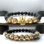 King and Queen Couple Certified Golden and Silver Lava Stone Stretchable Bracelets for Men Women Unisex Authentic and Natural Stones - Image 5