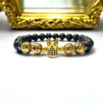 King and Queen Couple Certified Golden and Silver Lava Stone Stretchable Bracelets for Men Women Unisex Authentic and Natural Stones - Image 3