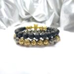 King and Queen Couple Certified Golden and Silver Lava Stone Stretchable Bracelets for Men Women Unisex Authentic and Natural Stones - Image 6