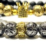 King and Queen Couple Certified Golden and Silver Lava Stone Stretchable Bracelets for Men Women Unisex Authentic and Natural Stones - Image 2
