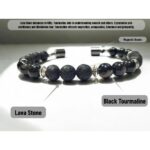 Black Tourmaline and Volcano Lava Stone 8mm Bracelets Protection and Positive Energy with High Power Magnet Sticky Bonds