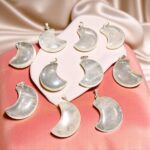 Natural Stones Moon Pendants Clear Quartz, Tiger Eye, Rose Quartz
