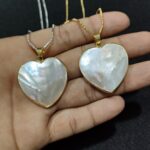 Mother Of Pearl Natural Stones Golden Plated Heart Pendants - Image 3