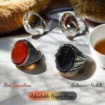 Sulemani Hakik and Red Carnelian Natural Stones Finger Rings Adjustable