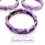 Amethyst Stone Cube Shape Stretchable Bracelets Certified Natural and Authentic Stones