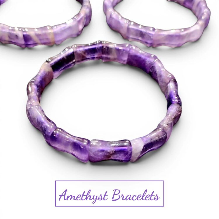 56563 Amethyst Stone Cube Shape Stretchable Bracelets Certified Natural and Authentic Stones - Image 1
