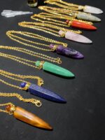 Faceted Crystal Point Perfume Bottle Pendants Crystal Amethyst Rose Lapis Jasper Aventurine Tiger Labradorite - Image 2
