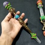 Himalayan Clear Quartz Dorje Tibetan Healing Wand with Red Jasper Sphere
