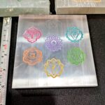 Selenite Square Slices 5 Inch Seven Chakra Symbol