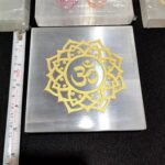 Selenite Square Slices 5 Inch OM Symbol