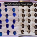 Natural Stones Adjustable Faceted Finger Rings Smoky Quartz White Moonstone Lapis Lazule Amethyst